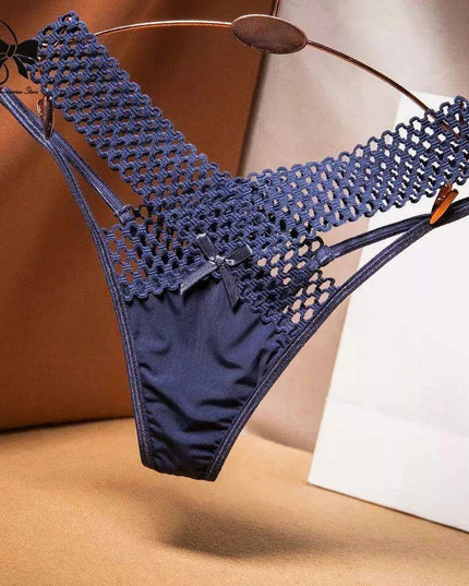 Elegant Women's Low Rise Ice Silk Thong with Chic Ribbons - Fashionable & Sporty Underwear