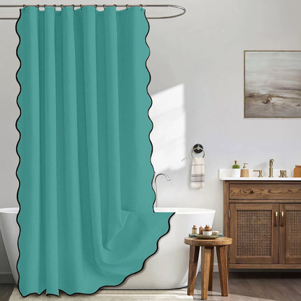 Waterproof Faux Linen Shower Curtain with Scalloped Edge – 14 Colours
