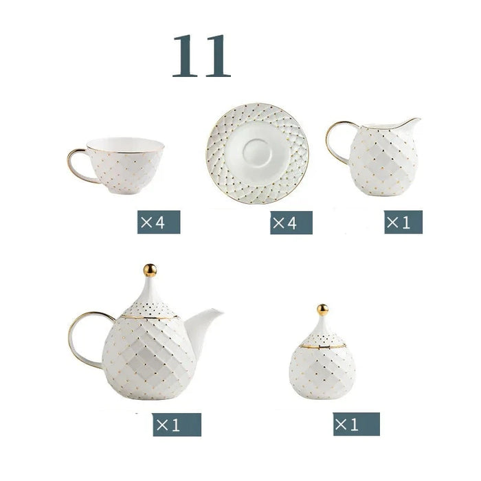 European Sophistication Bone China Tea and Coffee Set with Ceramic Saucer and Kettle - Elegant Home Accessories