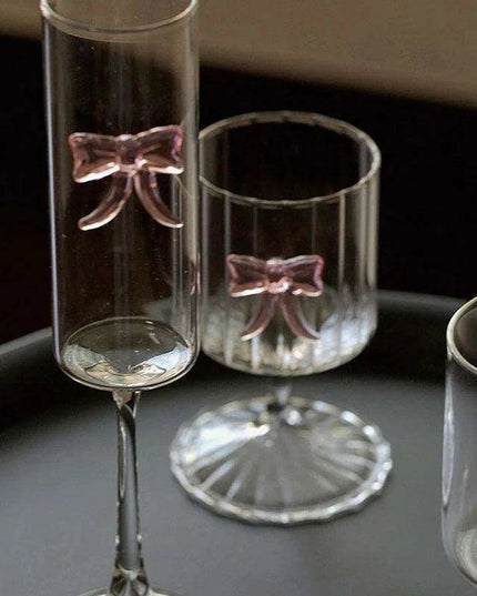 Enchanting Pink Butterfly Bowknot Glass Goblet – Elegant Drinkware for Every Festivity