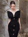 High-Waisted Evening Gown with Asymmetrical Neckline and Slit Detail