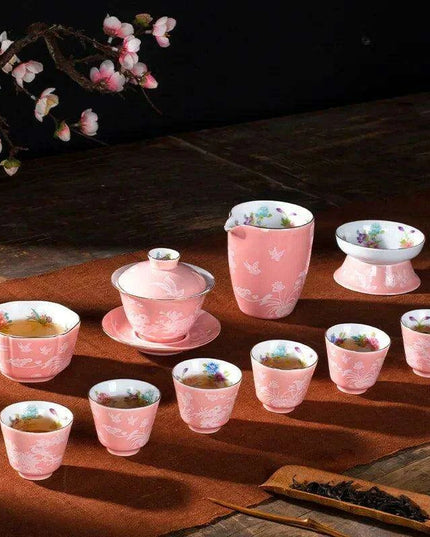 Portable Handcrafted Jade Porcelain Tea Set with Chic Travel Case: Elegance On-the-Go