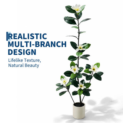 Artificial Magnolia Tree with White Flowers & White Pot, 150–180 cm