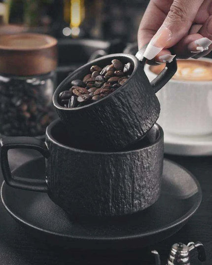 Elegant Japanese Rock Texture Porcelain Coffee Cup and Plate Set - Elevate Your Sipping Experience
