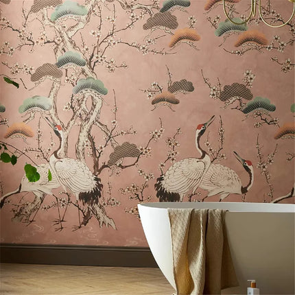 Très Elite 3D Light Luxury Japanese Red Crowned Crane Wallpaper, Remov