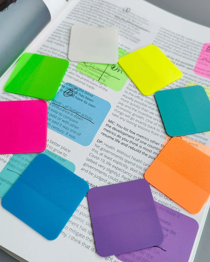 Vibrant Translucent PET Sticky Notes Set - 160 Sheets in 8 Bright Colors