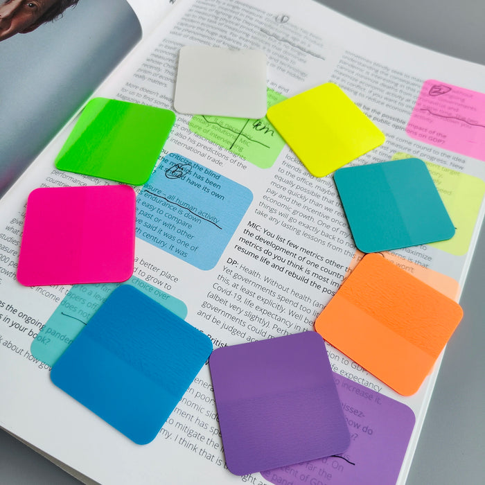 Vibrant PET Translucent Sticky Notes Bundle - 160 Sheets, 8 Different Colors