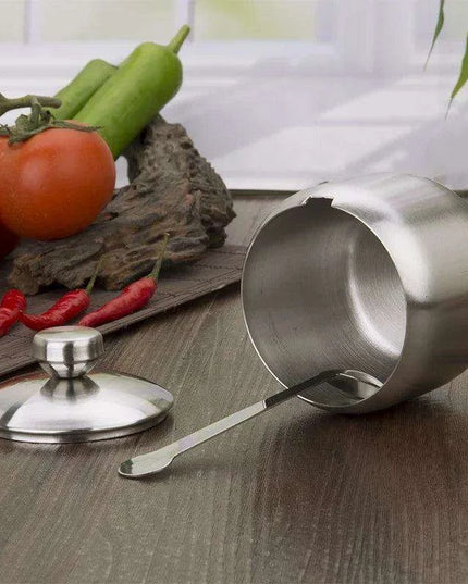 Sleek Stainless Steel Spice Storage and Dispensing Set with Spoon