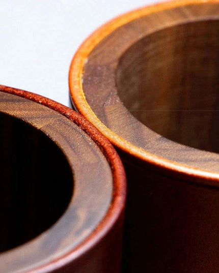 Chic Retro Leather and Walnut Writing Utensil Holder - Classic Elegance