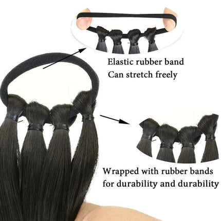Chic Braided Ponytail Extension Set - Black & Brown Heat-Resistant Synthetic Hair Tie