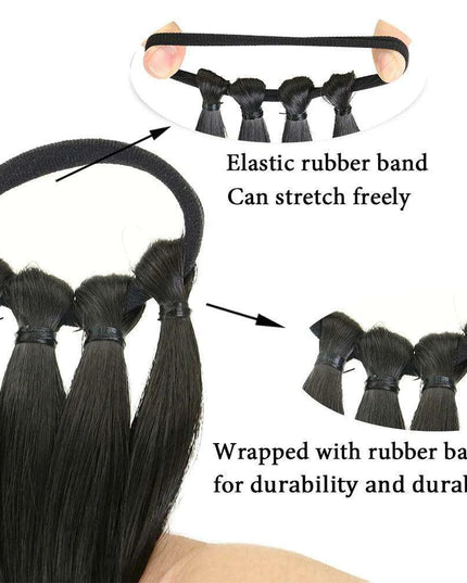 Chic Braided Ponytail Extension Set - Black & Brown Heat-Resistant Synthetic Hair Tie