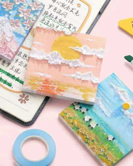 Vintage Art-Inspired Sticky Note Collection - Retro Landscape Memo Pads for Creative Spaces