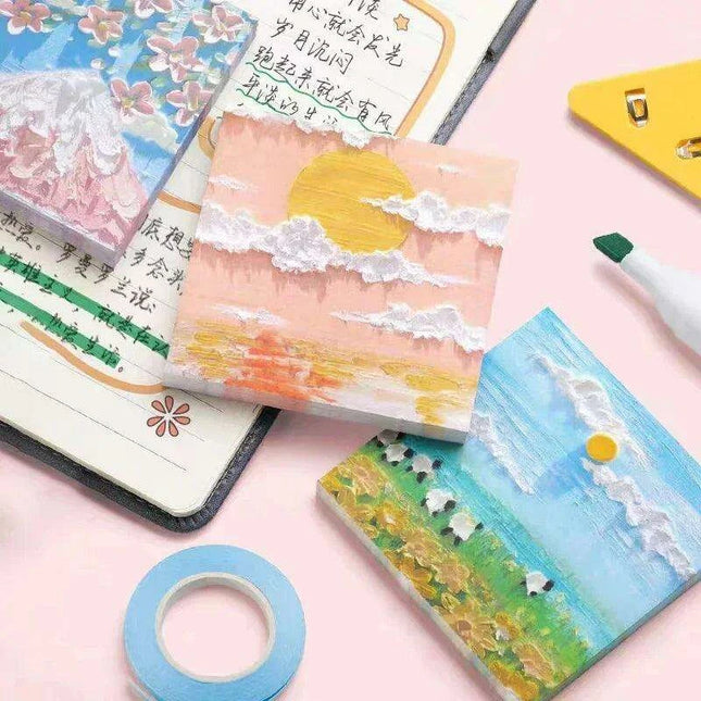 Vintage Art-Inspired Sticky Note Collection - Retro Landscape Memo Pads for Creative Spaces