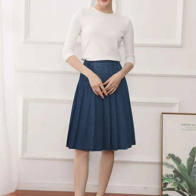 Women's Knee-Length Pleated Skirt in Classic Solid Colors