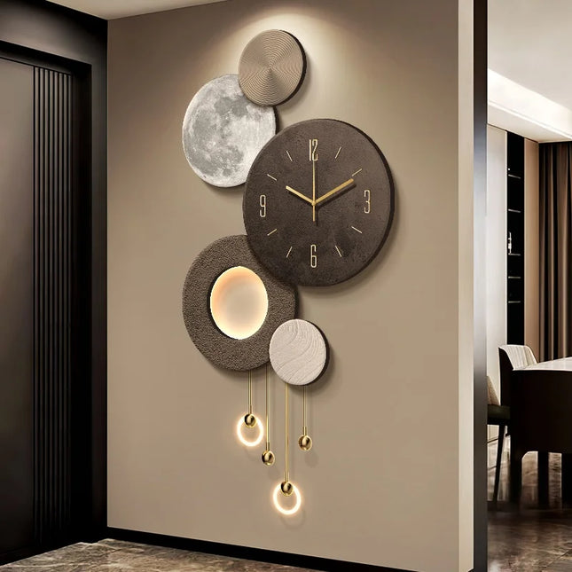 Luxury LED Wall Light with Lunar Clock & 3D Sandstone Design