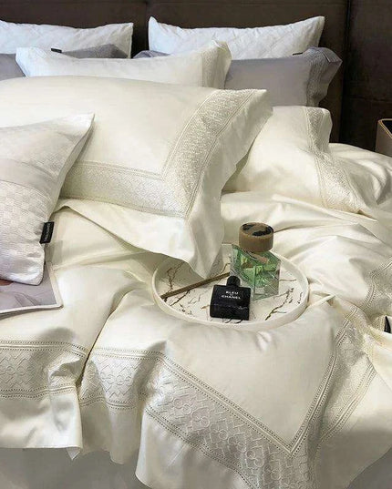 Luxurious 1000TC Egyptian Cotton Embroidered Bed Linen Set - Includes Duvet Cover, Sheet & Pillowcases for King & Queen Sizes
