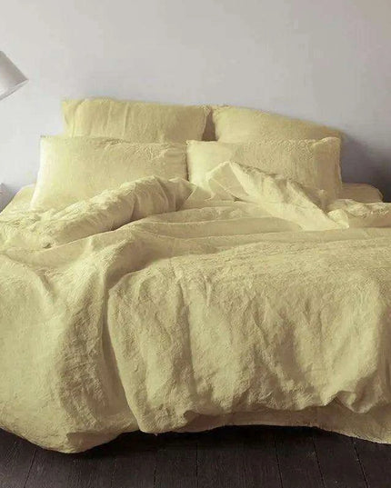 Luxurious French Linen Bedding Set - Enzyme Washed Four-Piece Collection