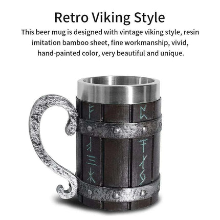 Viking-Inspired Stainless Steel Mug with Artistic Resin Design