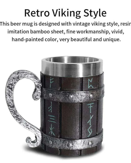 Viking-Inspired Stainless Steel Mug with Artistic Resin Design