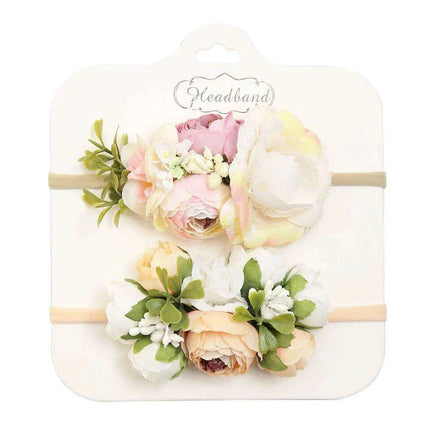 Floral Bow Infant Headband Set - 2-Piece Stretchy Hair Accessories for Newborns
