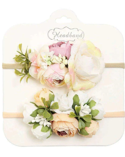 Floral Bow Infant Headband Set - 2-Piece Stretchy Hair Accessories for Newborns