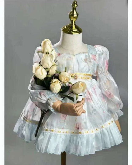 Enchanting Floral Puff Sleeve Dress for Girls - Ideal for Spring Festivities and Flower Girl Celebrations