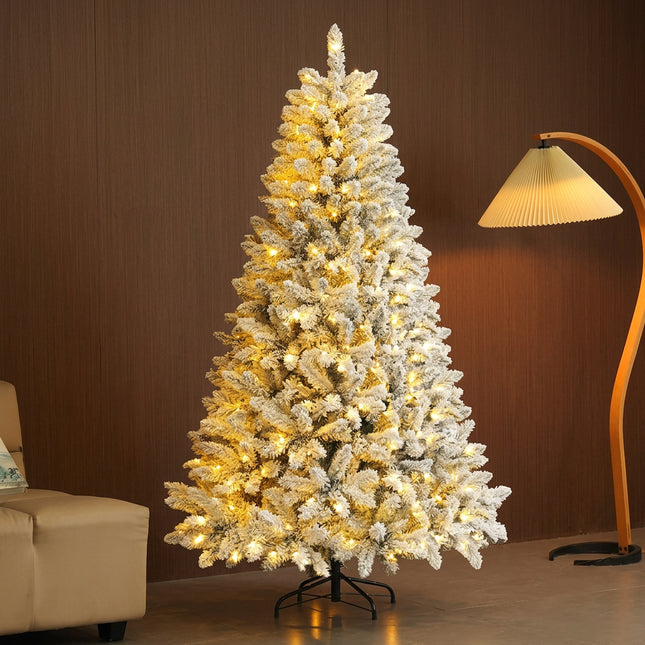 Snow-Flocked Artificial Christmas Tree, 1.2–2.1 m, Lighted or Unlit