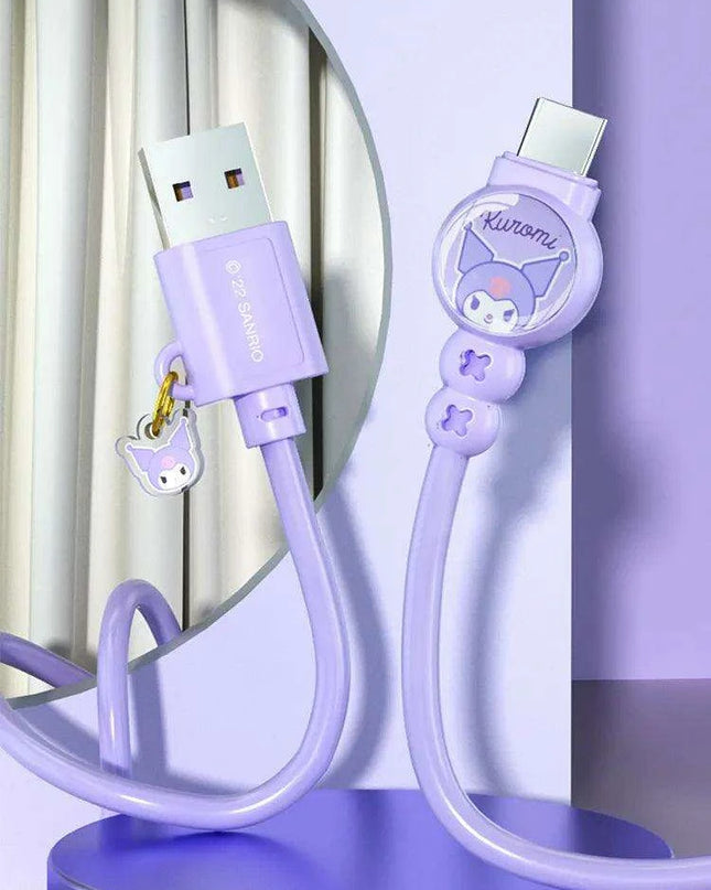 Sanrio Hello Kitty Kuromi Type C Fast Charging Cable - Cinnamoroll Design for iPhone, Huawei, Xiaomi - 100mm Length - TPE + PVC Material - Perfect Gift Boxed