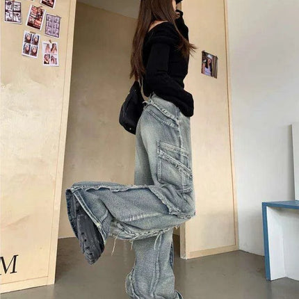 Fringe Patchwork Women's Cargo Trousers - Customizable for Wholesale Options