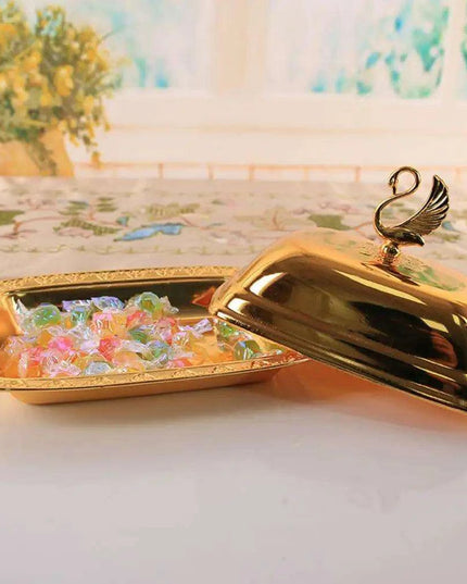 Swan-Inspired Stainless Steel Serving Platter with Protective Lid