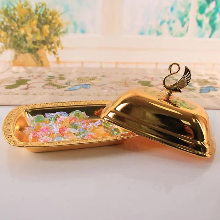 Swan-Inspired Stainless Steel Serving Platter with Protective Lid