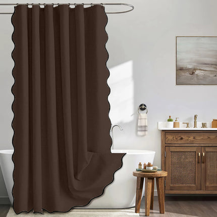 Waterproof Faux Linen Shower Curtain with Scalloped Edge – 14 Colours