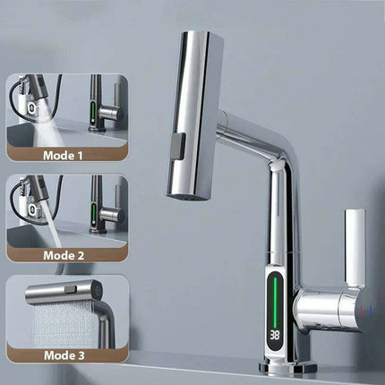 Digital Waterfall Faucet with Dual-Stream Sprayer and Temperature Display - Modern Bathroom Upgrade