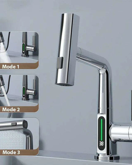 Digital Waterfall Faucet with Dual-Stream Sprayer and Temperature Display - Modern Bathroom Upgrade