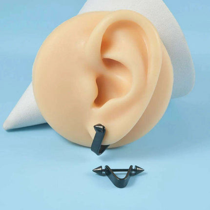 Men's Silver/Black Stainless Steel Spike Hoop Earring - Edgy Cartilage Jewelry for Tragus, Helix, and Daith Piercings