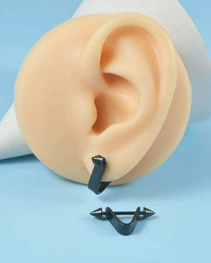Men's Silver/Black Stainless Steel Spike Hoop Earring - Edgy Cartilage Jewelry for Tragus, Helix, and Daith Piercings