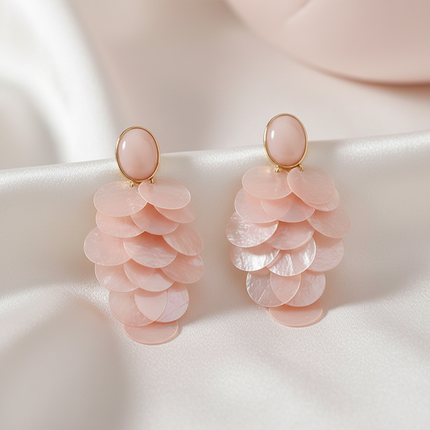 Honeypotson SU-SU Natural Shell Pink Long Round Earrings - Stylish & E