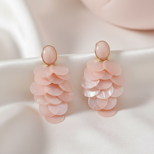 Honeypotson SU-SU Natural Shell Pink Long Round Earrings - Stylish & E