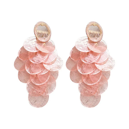 Honeypotson SU-SU Natural Shell Pink Long Round Earrings - Stylish & E