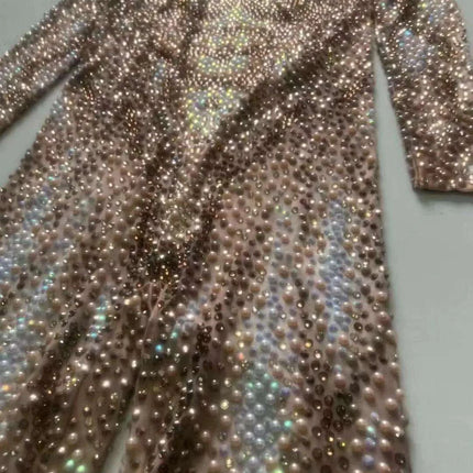 Glamorous Night Out: Men's Rhinestone and Pearl Jumpsuit for Unforgettable Style