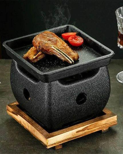 Japanese Charcoal Grill & Tea Infuser Set with Korean BBQ Plate - Ultimate Outdoor Cooking Delight