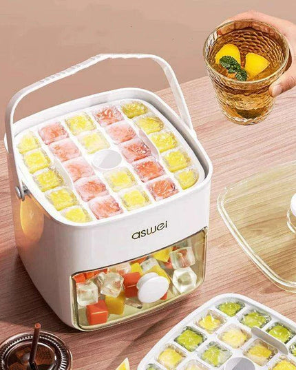 48-Cube Dual-Layer Ice Tray with Lid and Clips - Food-Grade Mold for Cocktails, Whiskey, and Desserts