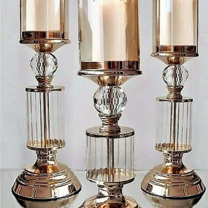 Glamorous Gold Crystal Candle Holder Set - 3 Piece Elegance
