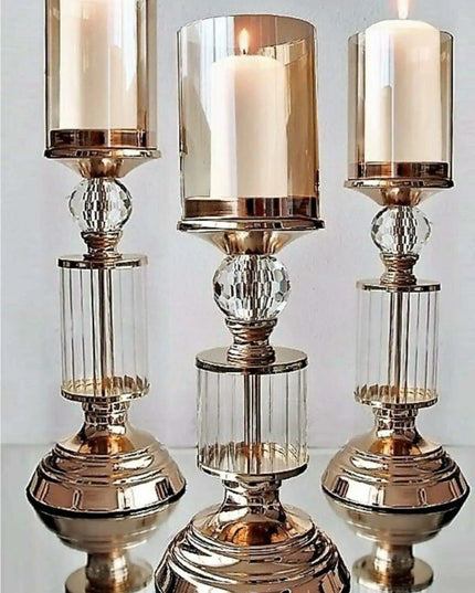 Glamorous Gold Crystal Candle Holder Set - 3 Piece Elegance