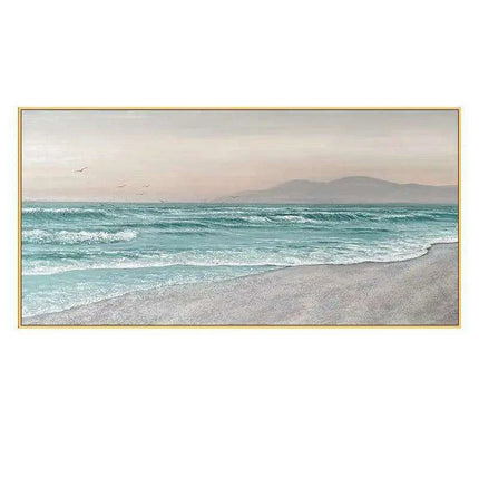 Coastal Calm: Hand-Painted Abstract Ocean Beach Oil Canvas Art