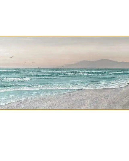 Coastal Calm: Hand-Painted Abstract Ocean Beach Oil Canvas Art