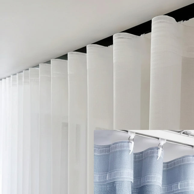 S Fold Wavy Sheer Curtain — White Tulle Chiffon, 5 Heading Styles, Custom Width