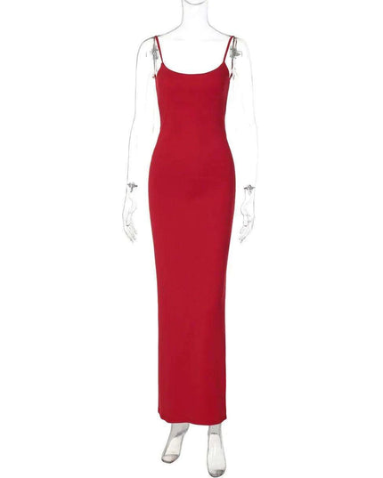 Backless Lace-Up Bodycon Maxi Dress with Spaghetti Straps - Ideal for Night Out and Special Events