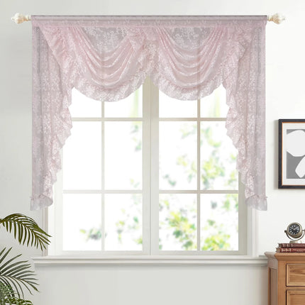 Pink Flower Ripple Sheer Lace Curtain Valance – Rod Pocket, Custom Width