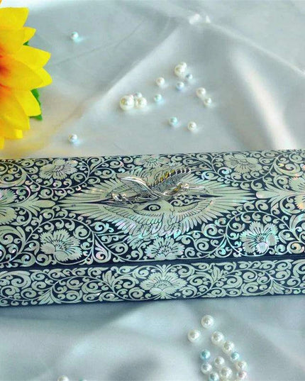 Artisan Mother of Pearl Crane Keepsake Box with Wooden Accents